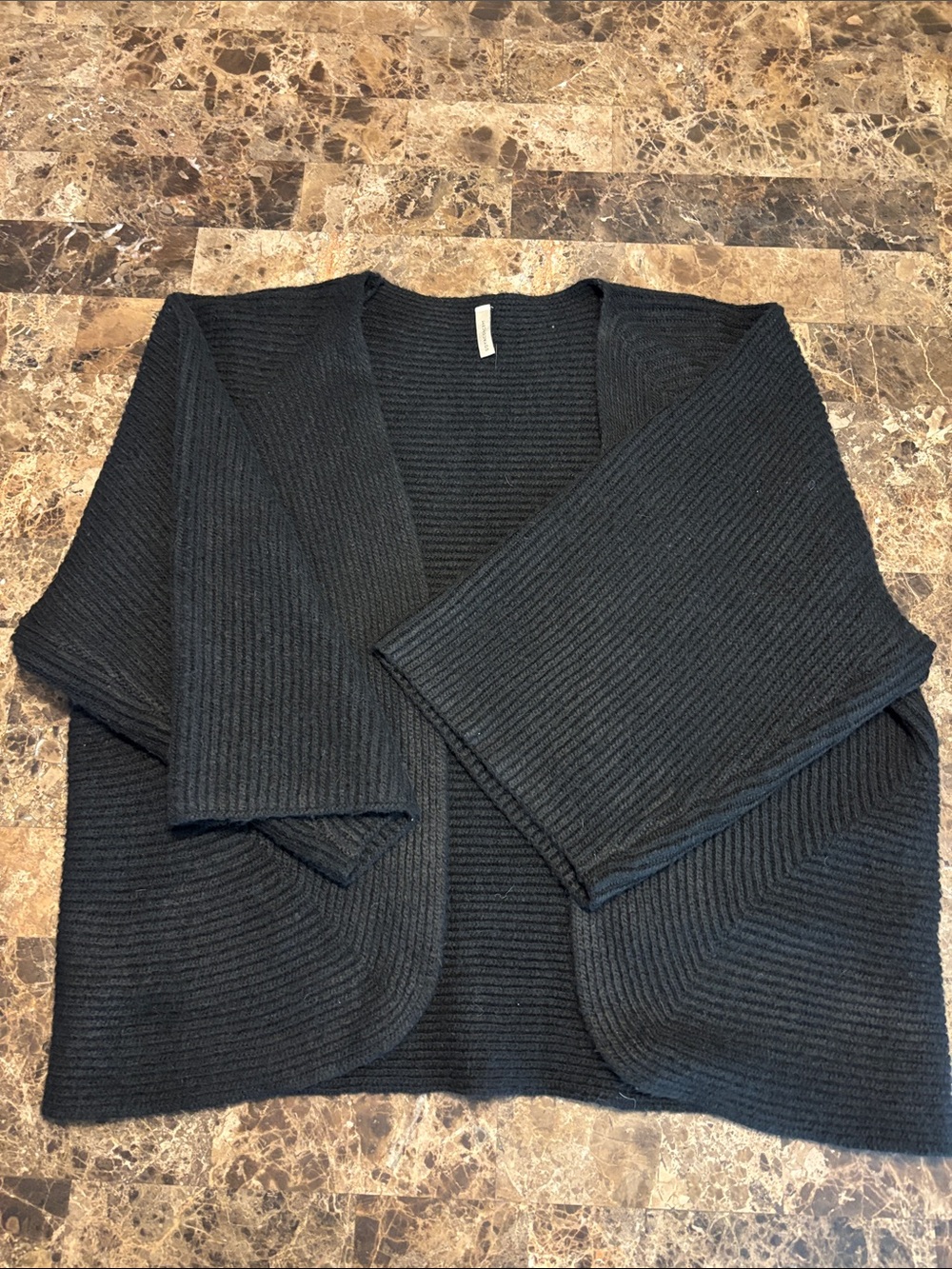 Black Ribbed Open-Front Women's Sweater Cardigan